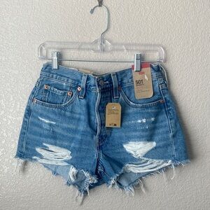 Levi's Blue Distressed 501 Jean Shorts